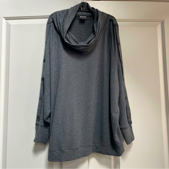 Cabi 3871 Cowl Snap Sleeve Convertible Charcoal Pullover Oversized Sweatshirt - Picture 1 of 12